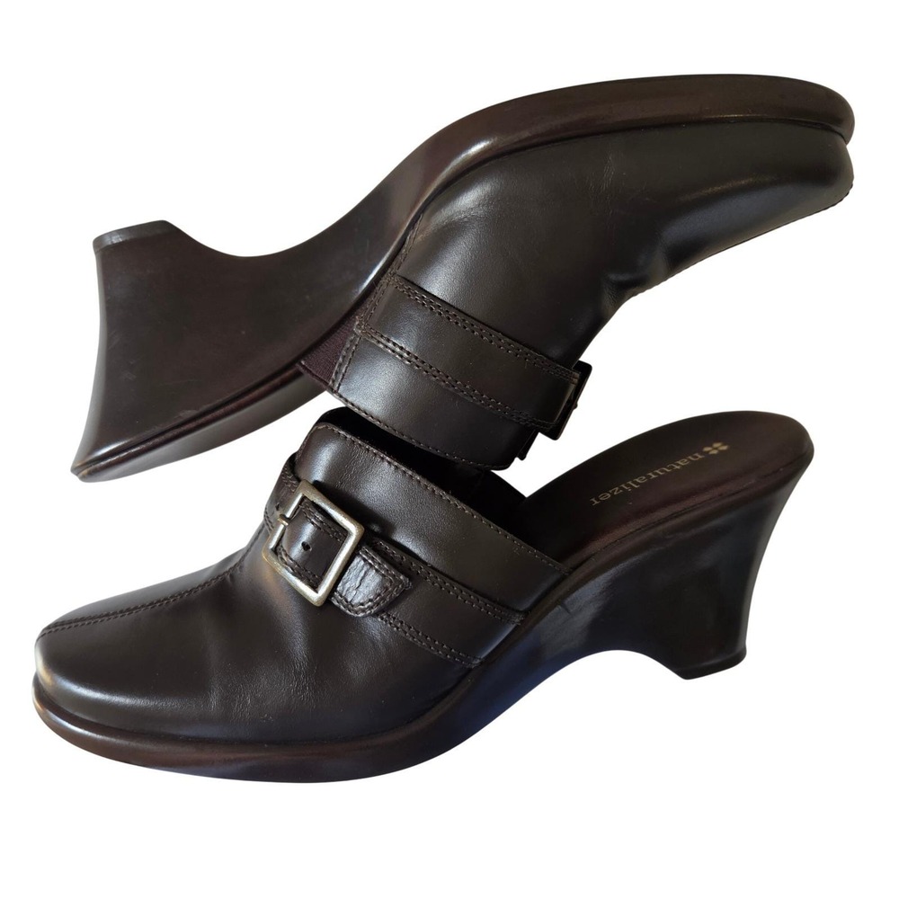 Vintage Y2K Naturalizer Minnie Brown Leather Buckle Mule Clogs Heels 9M Brazil - Picture 10 of 10